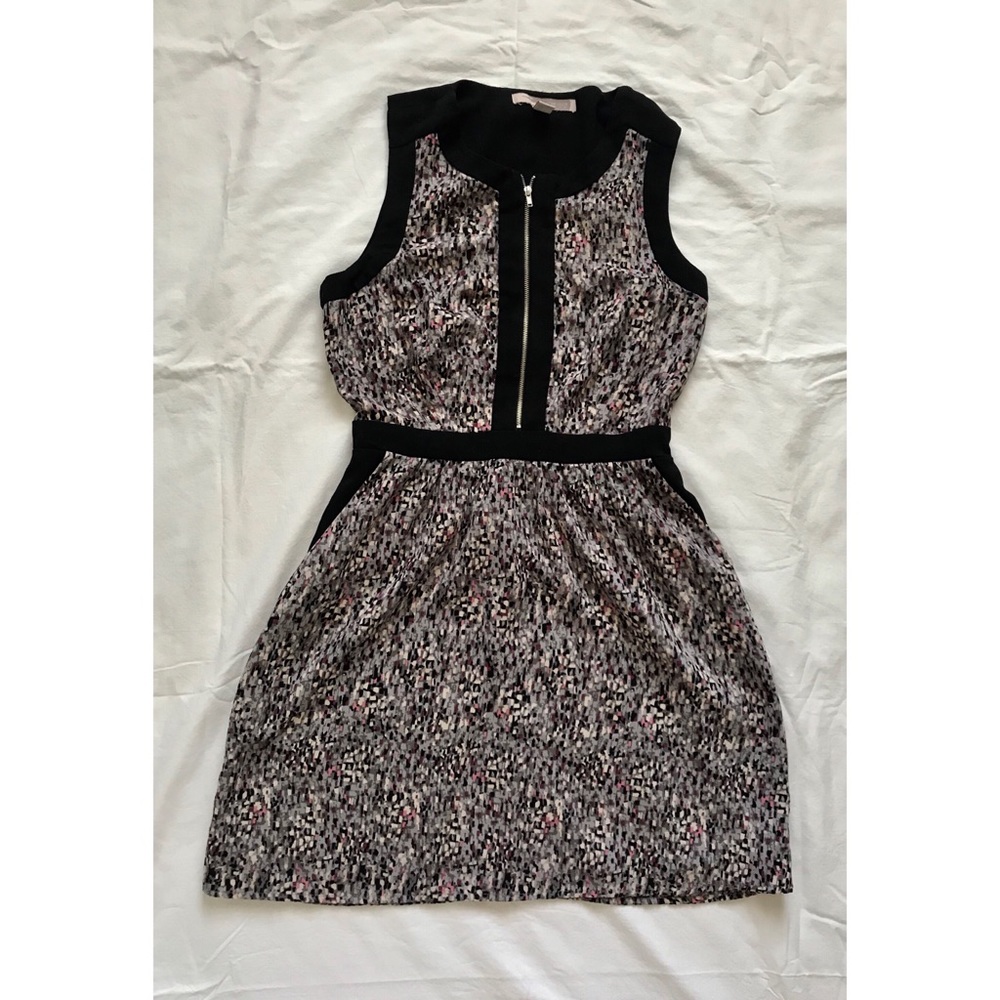 Gray and Pink Patterned Forever 21 Zip Dress
